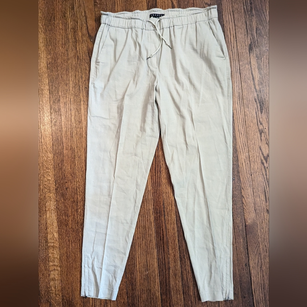 Theory Womens Drawstring Slim Leg Pants - Khaki